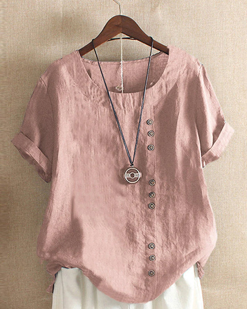 Linneblus – Löst sittande kortärmad linne-T-shirt för damer-Mira Lina