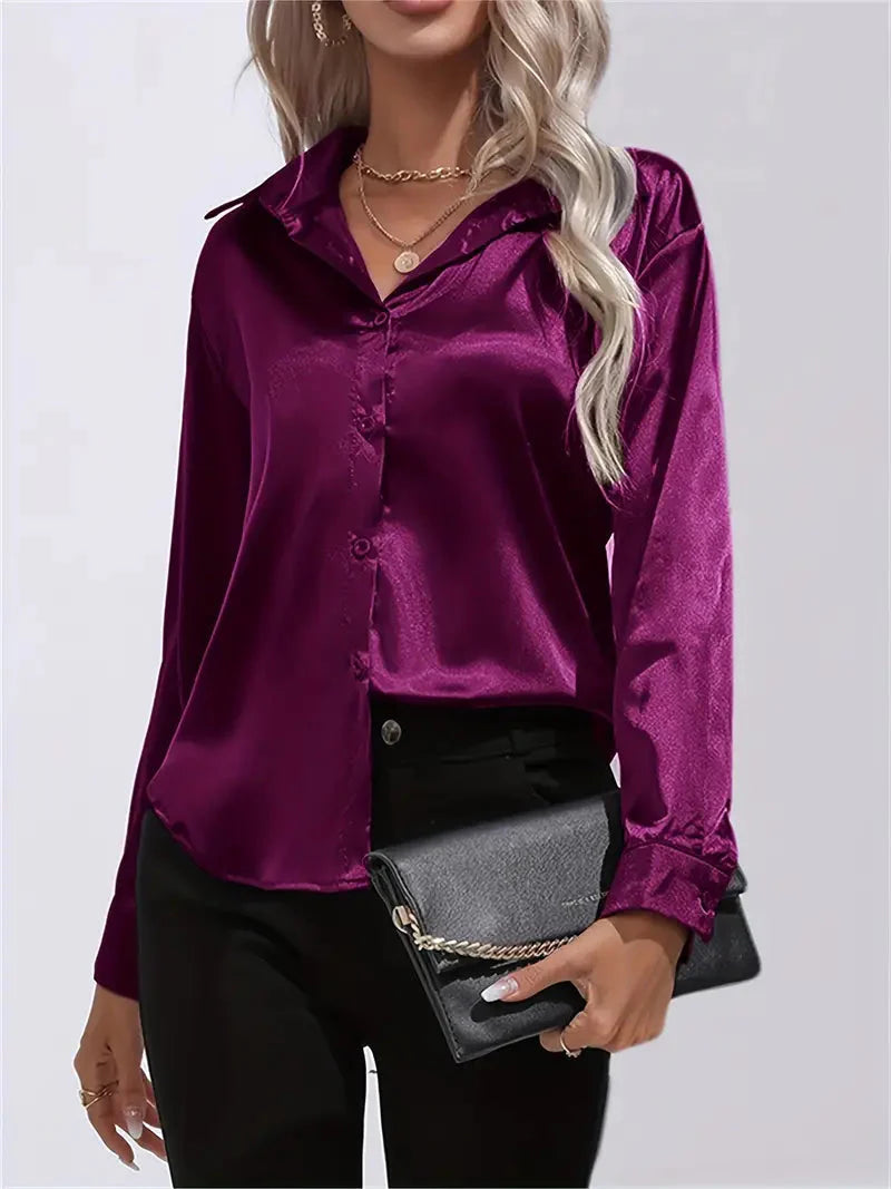 Alison Glansväv Blus | Elegant skjorta med knappar för kvinnor-Mira Lina