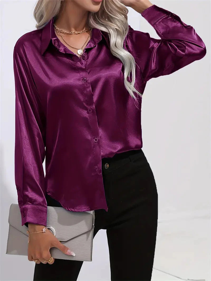 Alison Glansväv Blus | Elegant skjorta med knappar för kvinnor-Mira Lina