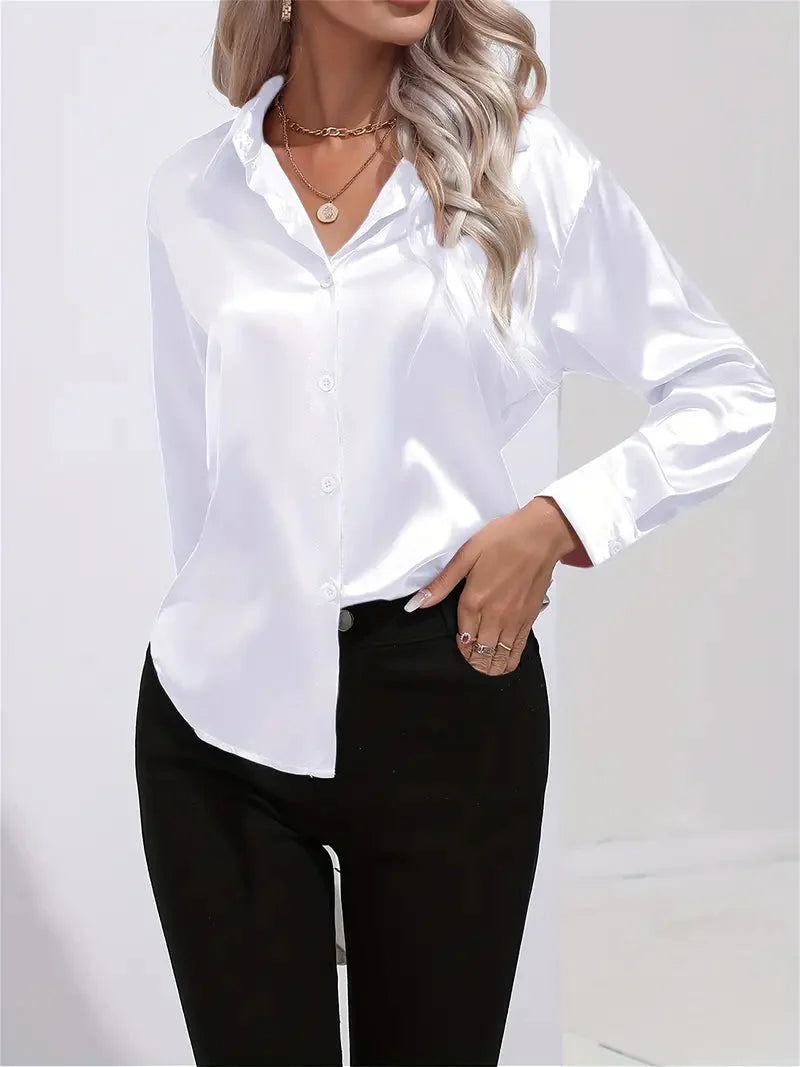 Alison Glansväv Blus | Elegant skjorta med knappar för kvinnor-Mira Lina