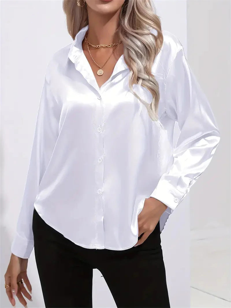 Alison Glansväv Blus | Elegant skjorta med knappar för kvinnor-Mira Lina