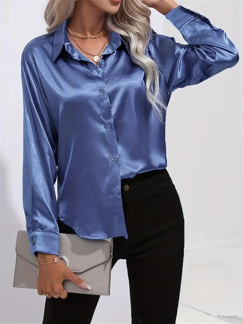 Alison Glansväv Blus | Elegant skjorta med knappar för kvinnor-Mira Lina
