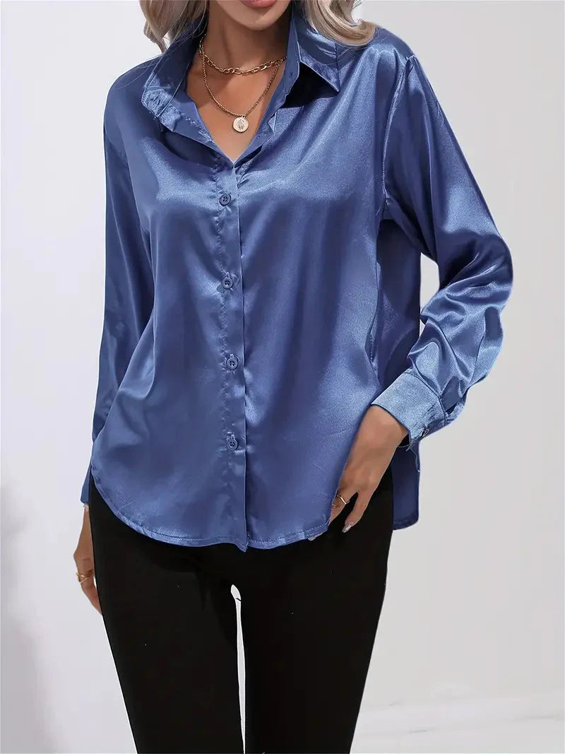Alison Glansväv Blus | Elegant skjorta med knappar för kvinnor-Mira Lina