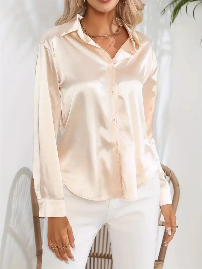 Alison Glansväv Blus | Elegant skjorta med knappar för kvinnor-Mira Lina