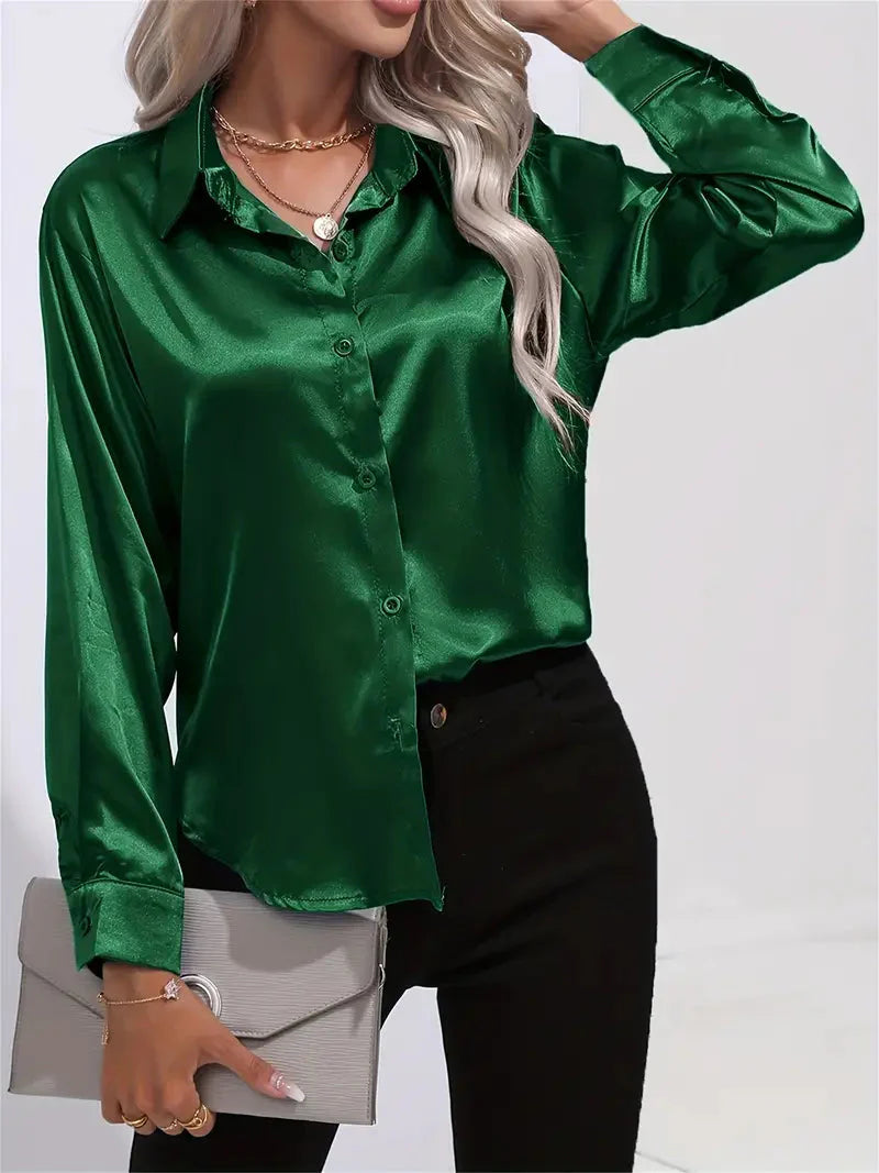 Alison Glansväv Blus | Elegant skjorta med knappar för kvinnor-Mira Lina