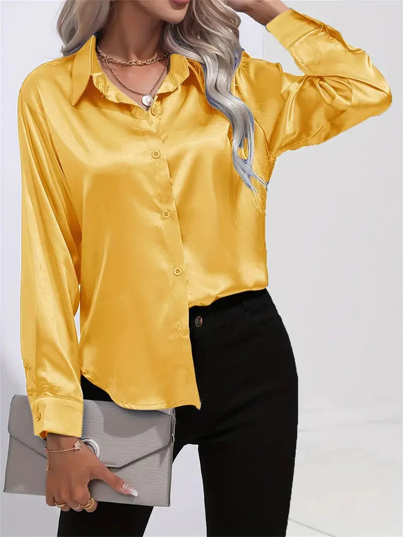 Alison Glansväv Blus | Elegant skjorta med knappar för kvinnor-Mira Lina