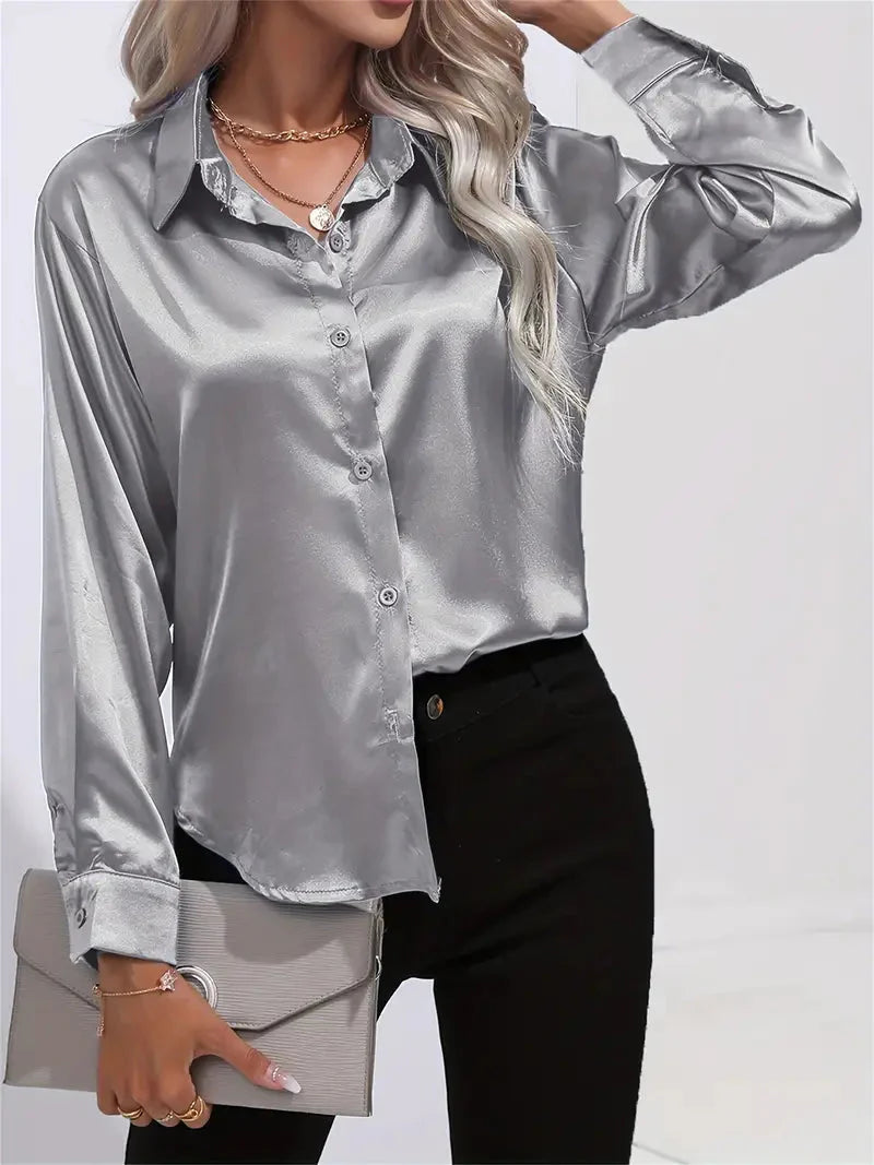 Alison Glansväv Blus | Elegant skjorta med knappar för kvinnor-Mira Lina