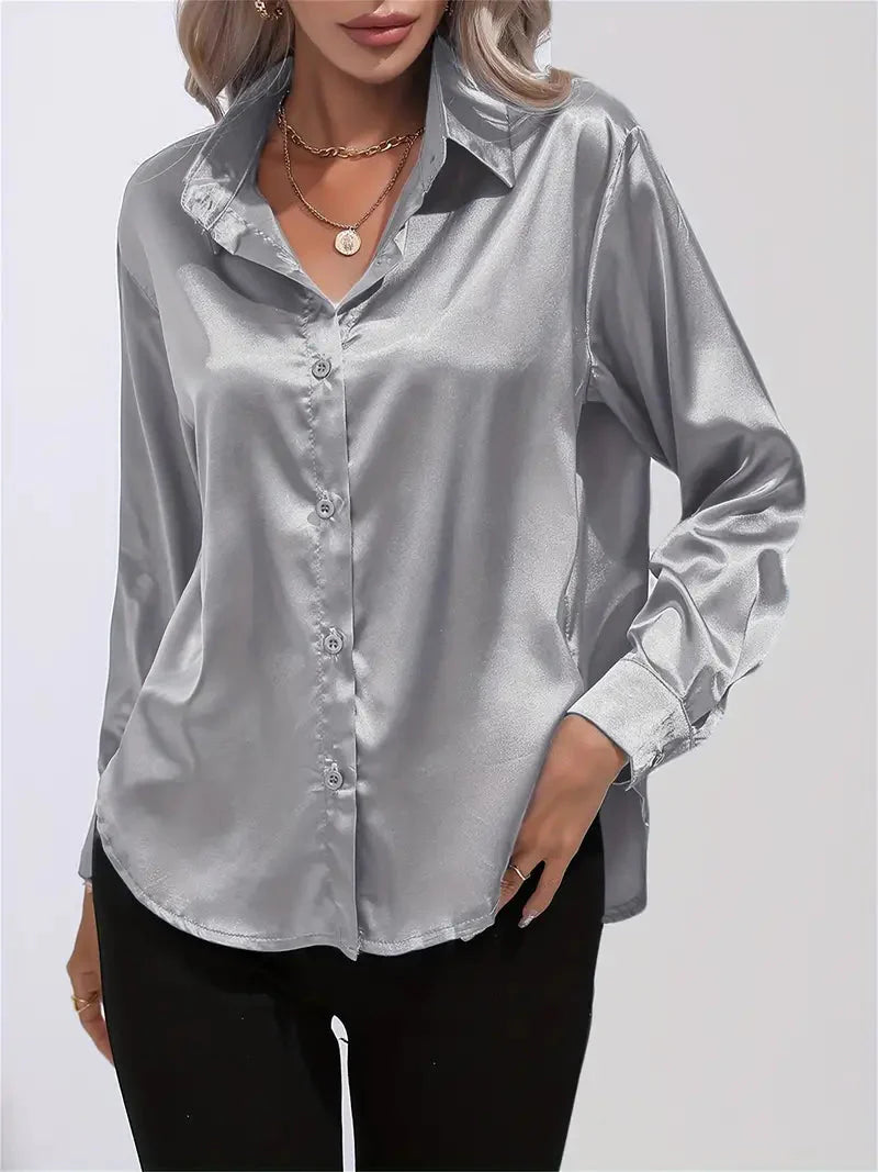 Alison Glansväv Blus | Elegant skjorta med knappar för kvinnor-Mira Lina