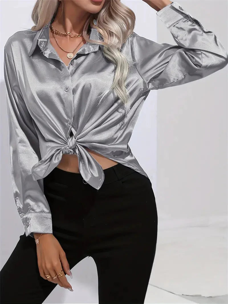 Alison Glansväv Blus | Elegant skjorta med knappar för kvinnor-Mira Lina