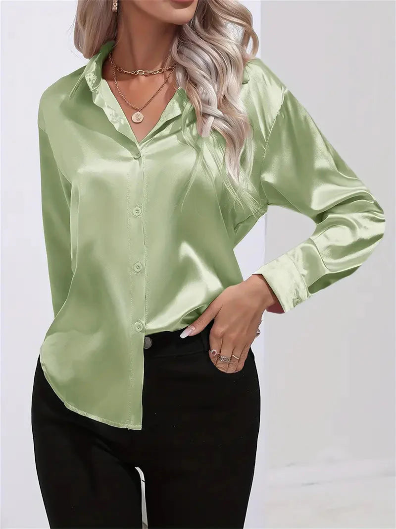 Alison Glansväv Blus | Elegant skjorta med knappar för kvinnor-Mira Lina