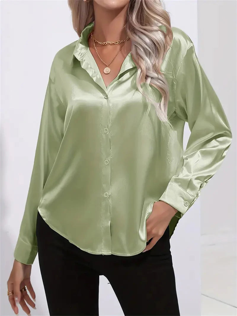 Alison Glansväv Blus | Elegant skjorta med knappar för kvinnor-Mira Lina