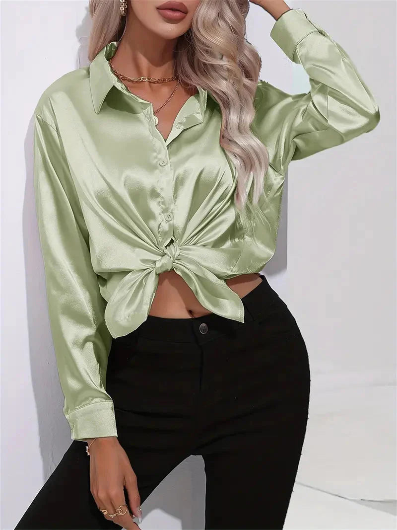 Alison Glansväv Blus | Elegant skjorta med knappar för kvinnor-Mira Lina