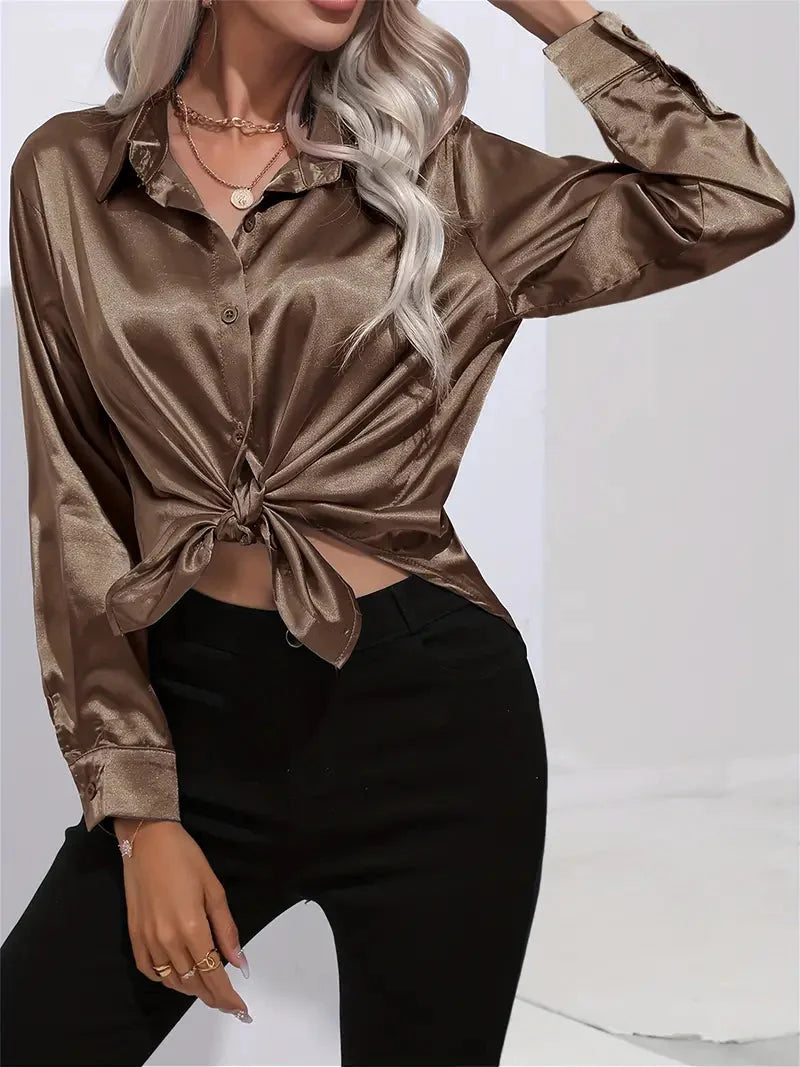 Alison Glansväv Blus | Elegant skjorta med knappar för kvinnor-Mira Lina