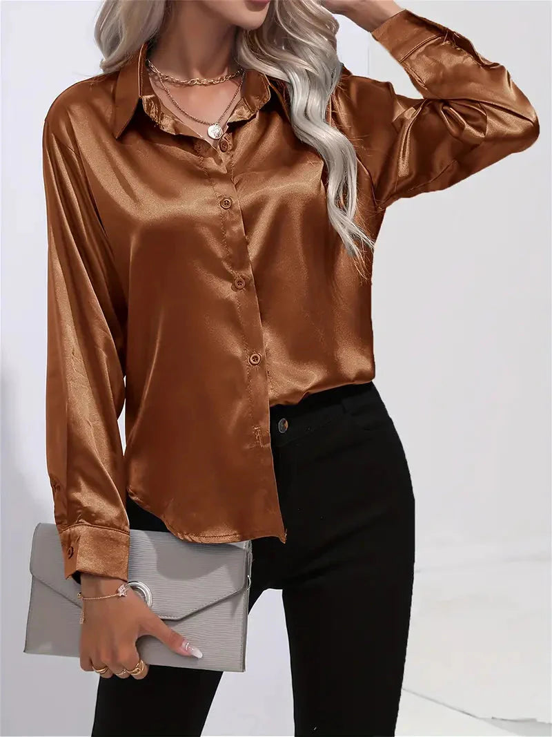 Alison Glansväv Blus | Elegant skjorta med knappar för kvinnor-Mira Lina