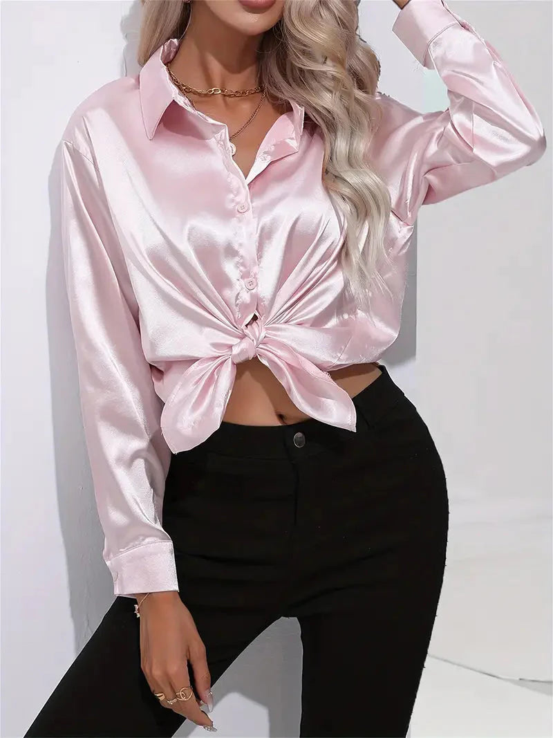 Alison Glansväv Blus | Elegant skjorta med knappar för kvinnor-Mira Lina