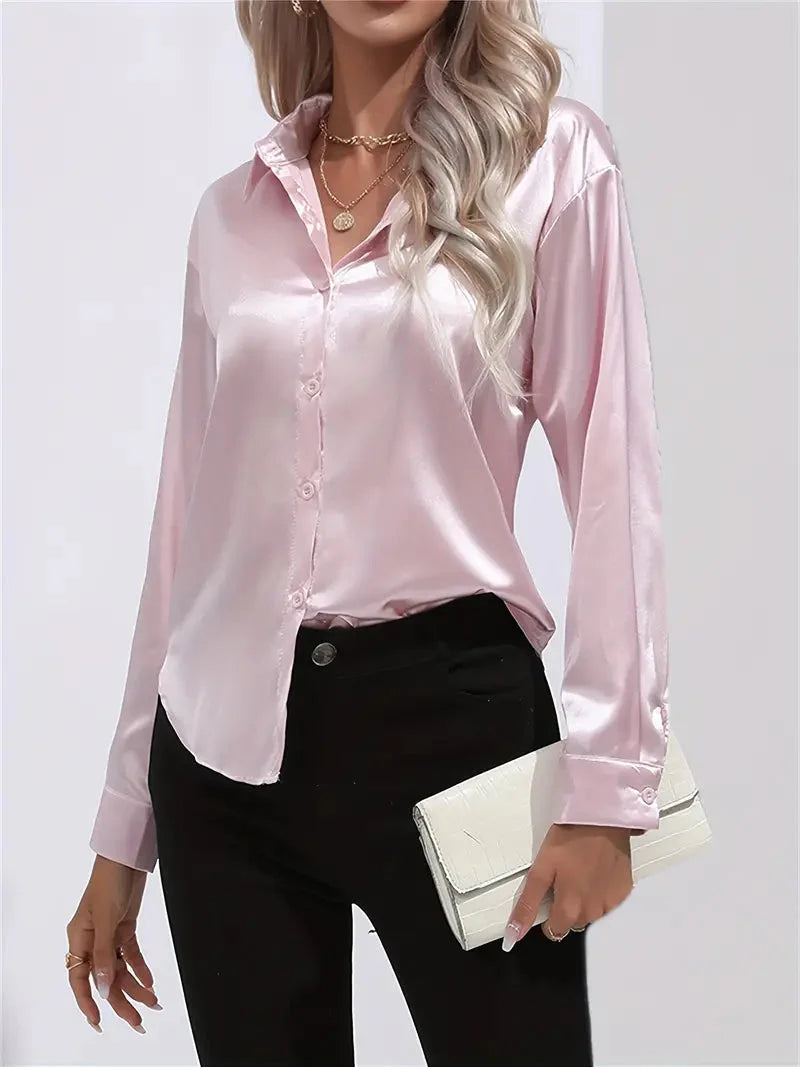 Alison Glansväv Blus | Elegant skjorta med knappar för kvinnor-Mira Lina