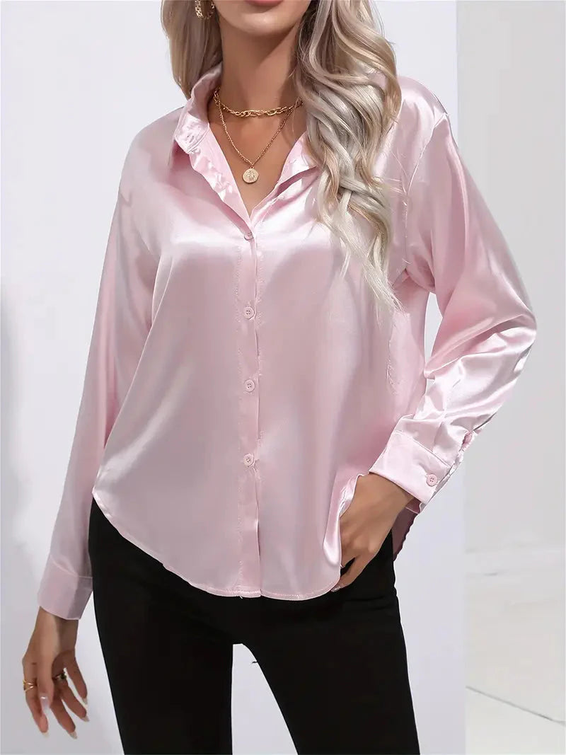Alison Glansväv Blus | Elegant skjorta med knappar för kvinnor-Mira Lina