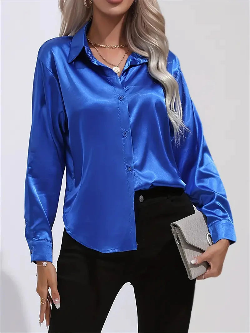 Alison Glansväv Blus | Elegant skjorta med knappar för kvinnor-Mira Lina
