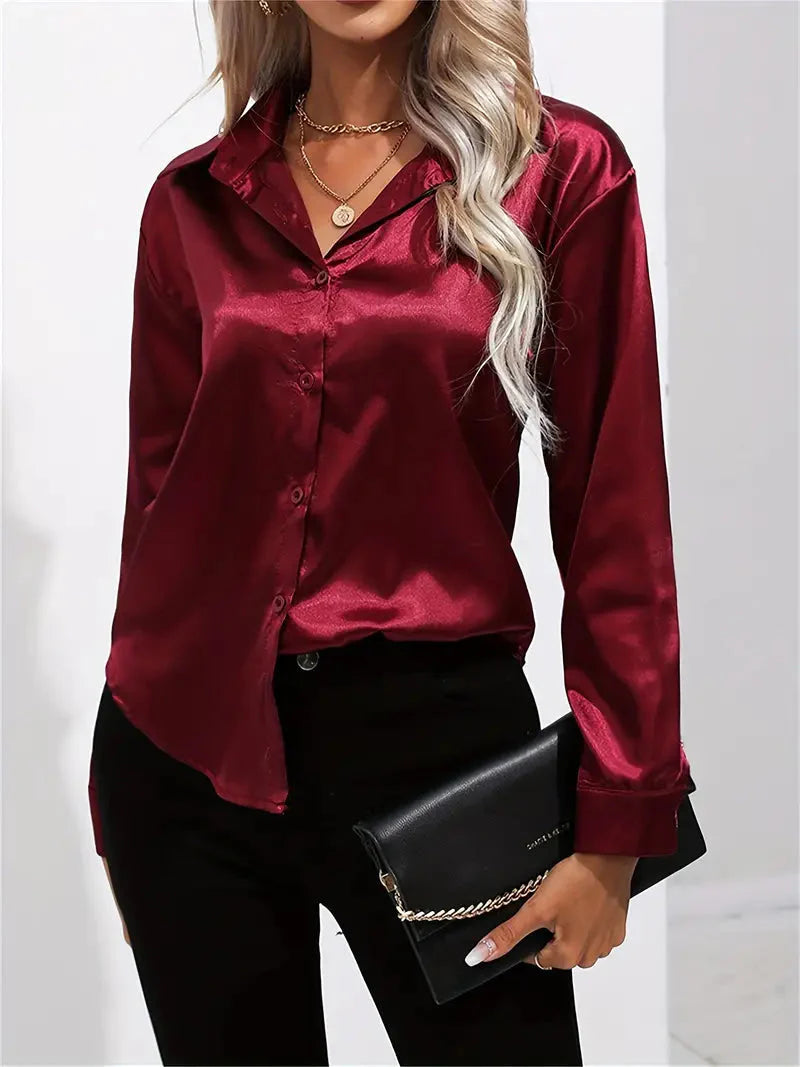 Alison Glansväv Blus | Elegant skjorta med knappar för kvinnor-Mira Lina