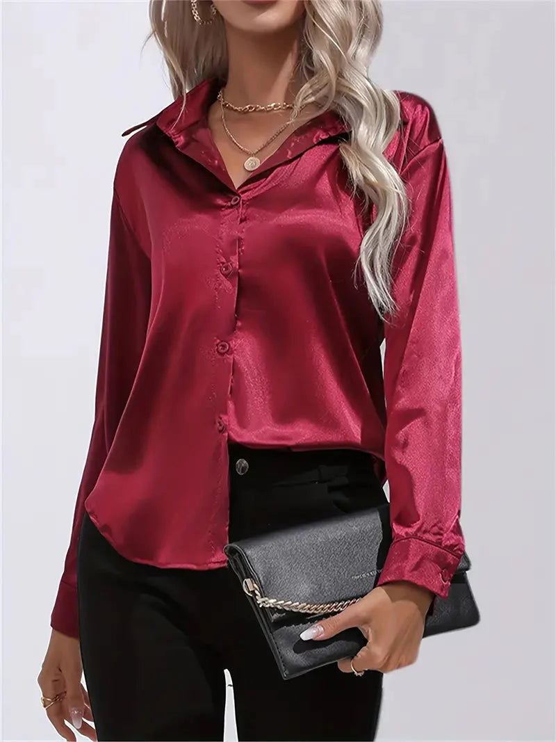 Alison Glansväv Blus | Elegant skjorta med knappar för kvinnor-Mira Lina