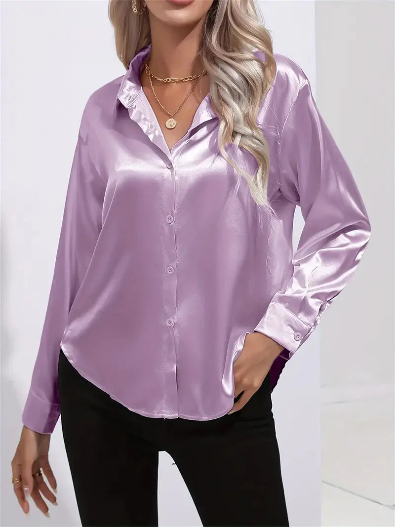 Alison Glansväv Blus | Elegant skjorta med knappar för kvinnor-Mira Lina