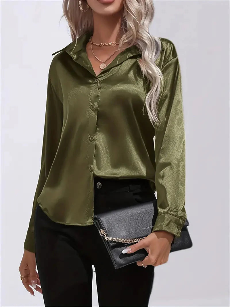 Alison Glansväv Blus | Elegant skjorta med knappar för kvinnor-Mira Lina