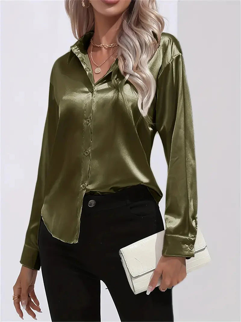 Alison Glansväv Blus | Elegant skjorta med knappar för kvinnor-Mira Lina