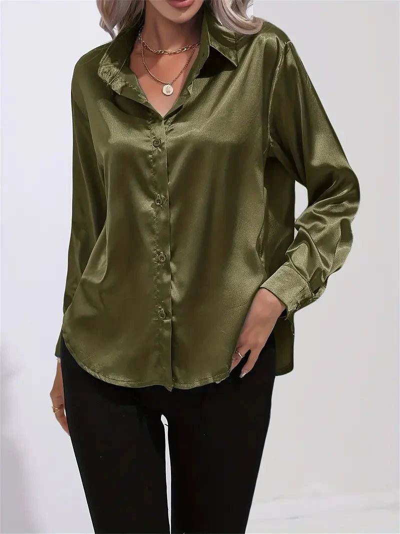 Alison Glansväv Blus | Elegant skjorta med knappar för kvinnor-Mira Lina