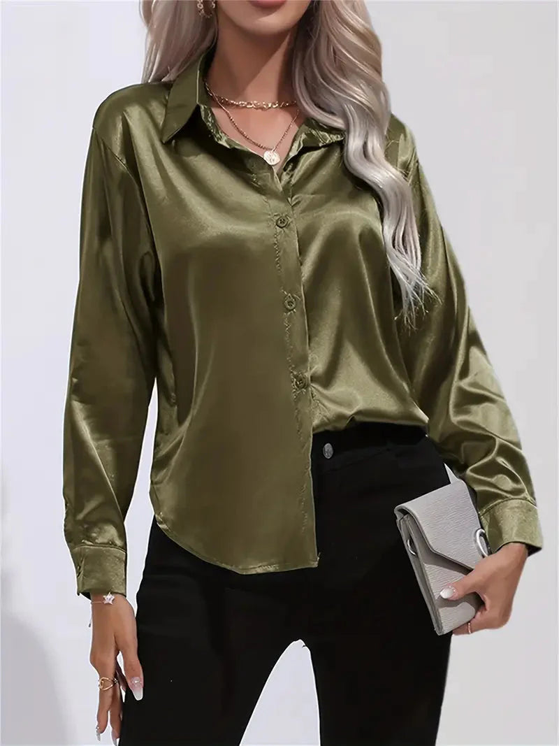 Alison Glansväv Blus | Elegant skjorta med knappar för kvinnor-Mira Lina