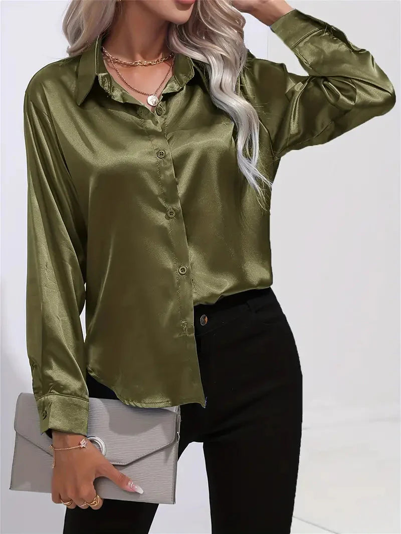 Alison Glansväv Blus | Elegant skjorta med knappar för kvinnor-Mira Lina