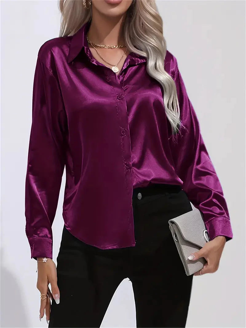 Alison Glansväv Blus | Elegant skjorta med knappar för kvinnor-Mira Lina