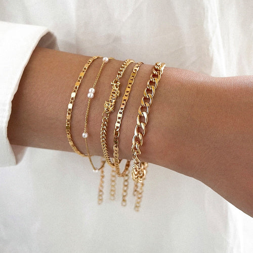 Armbandsset – Kromton – Gul metallton – Armband för kvinnor – Dam smycken-Mira Lina
