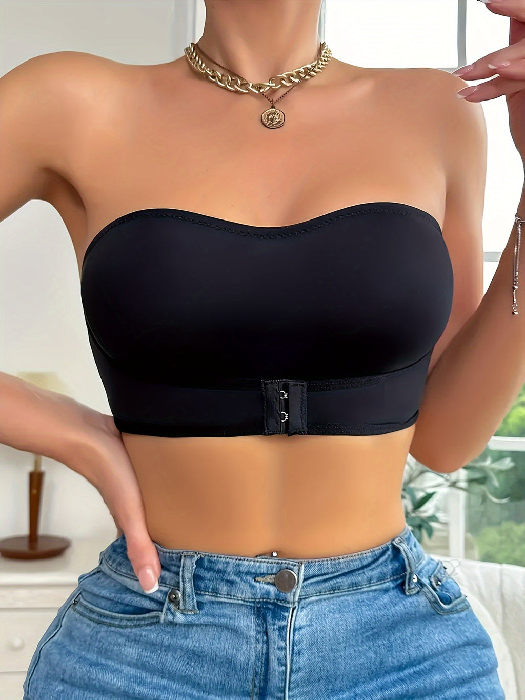 Axelbands-BH | Icke vadderad | Frontstängning | Bandeau-BH | Frontknäppning-Mira Lina