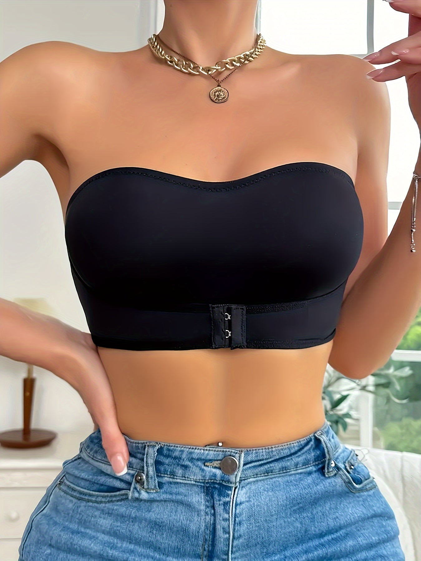 Axelbands-BH | Icke vadderad | Frontstängning | Bandeau-BH | Frontknäppning-Mira Lina