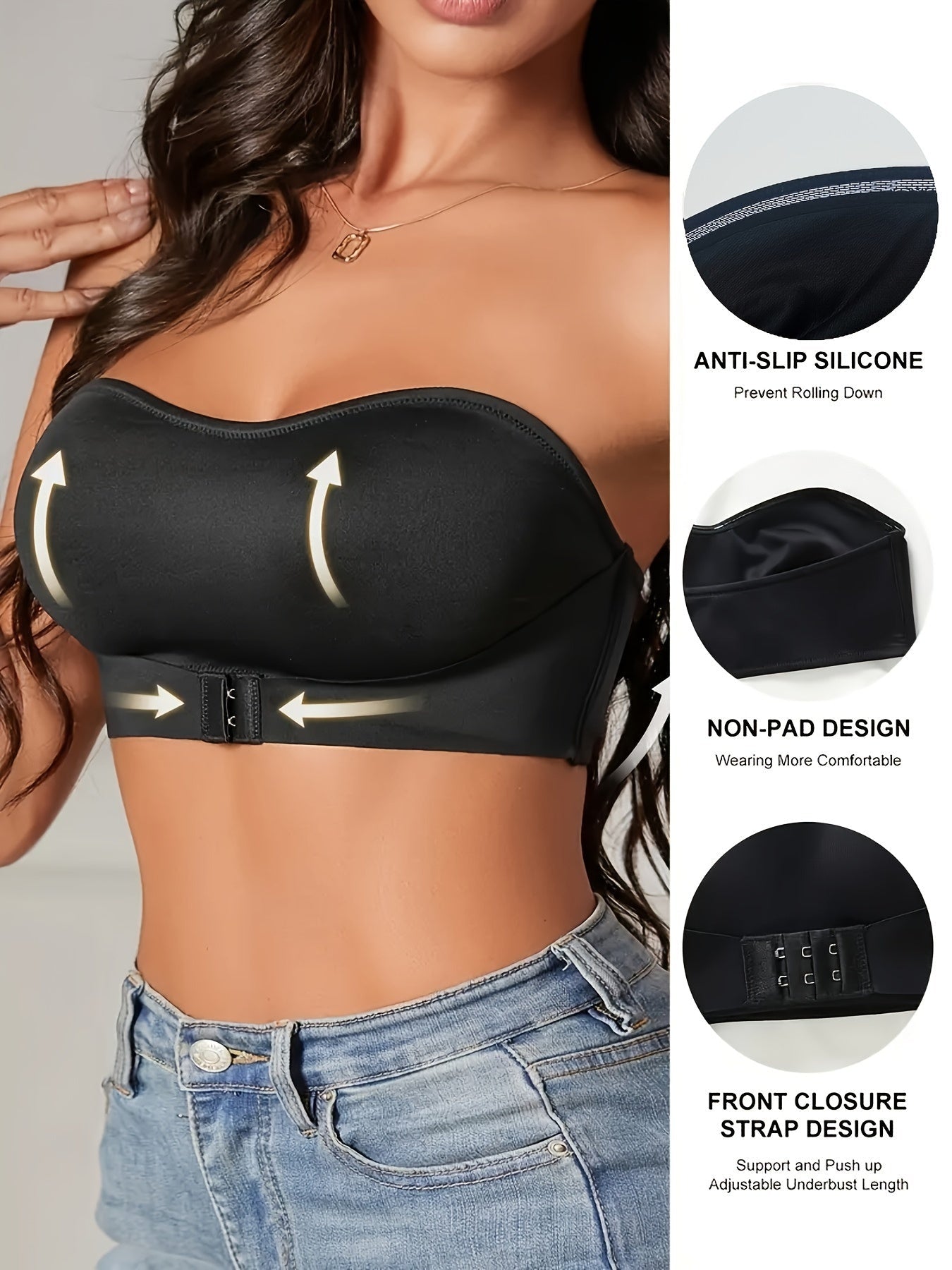 Axelbands-BH | Icke vadderad | Frontstängning | Bandeau-BH | Frontknäppning-Mira Lina