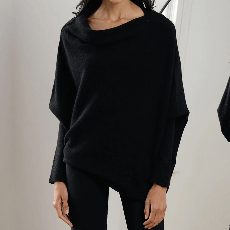 Batwing-tröja | Löst sittande | En axel | Stickad tröja | Damksyntetmaterial med struktur-Mira Lina