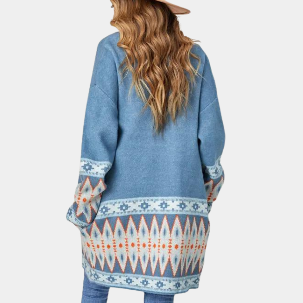 Blå kofta – Boho – Öppen fram – Lång kofta – Damtröjor-Mira Lina