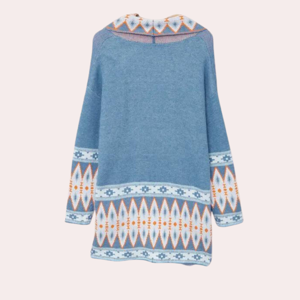 Blå kofta – Boho – Öppen fram – Lång kofta – Damtröjor-Mira Lina