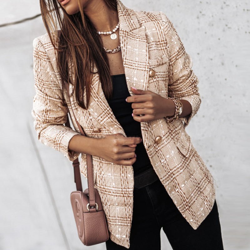Blazer för dam - Elegant - Dubbelknäppt - Rutig Blazer - Kavaj för dam-Mira Lina