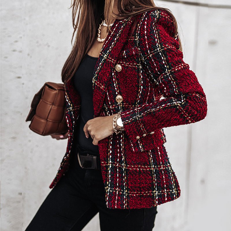 Blazer för dam - Elegant - Dubbelknäppt - Rutig Blazer - Kavaj för dam-Mira Lina