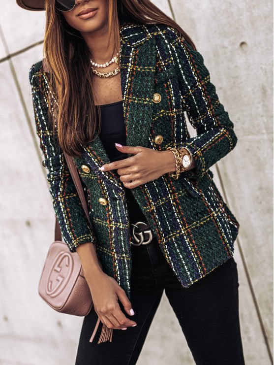Blazer för dam - Elegant - Dubbelknäppt - Rutig Blazer - Kavaj för dam-Mira Lina