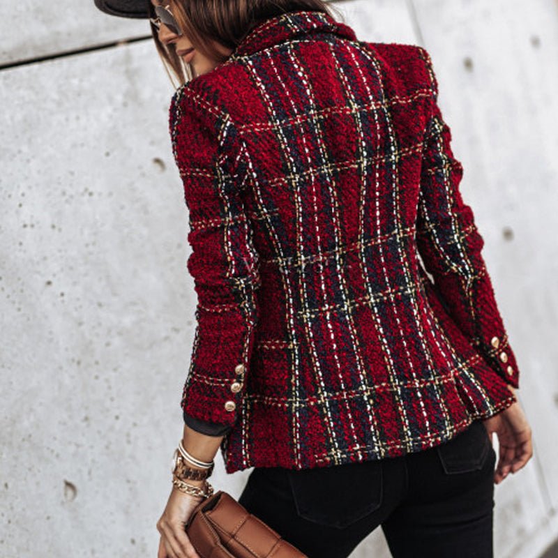 Blazer för dam - Elegant - Dubbelknäppt - Rutig Blazer - Kavaj för dam-Mira Lina