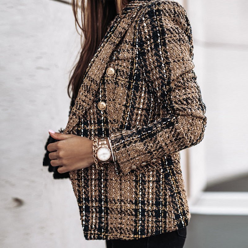 Blazer för dam - Elegant - Dubbelknäppt - Rutig Blazer - Kavaj för dam-Mira Lina