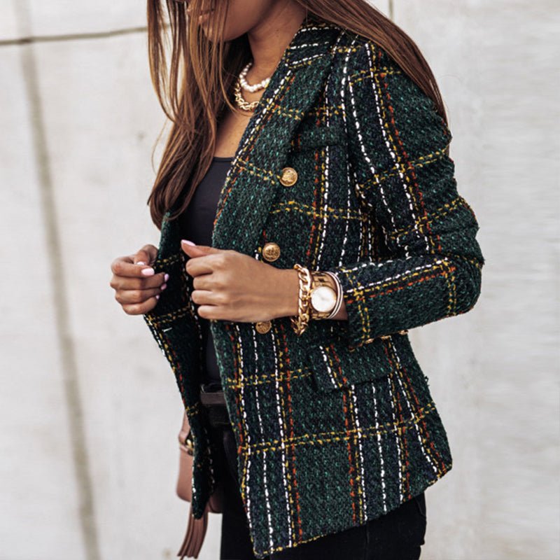 Blazer för dam - Elegant - Dubbelknäppt - Rutig Blazer - Kavaj för dam-Mira Lina