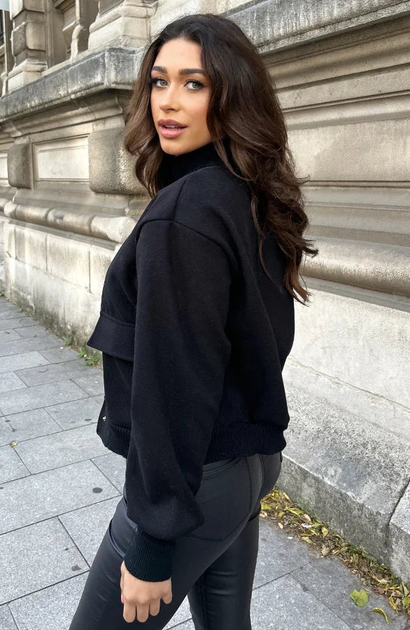 Bomberjacka - Kort aviatorjacka med knappar för kvinnor-Mira Lina