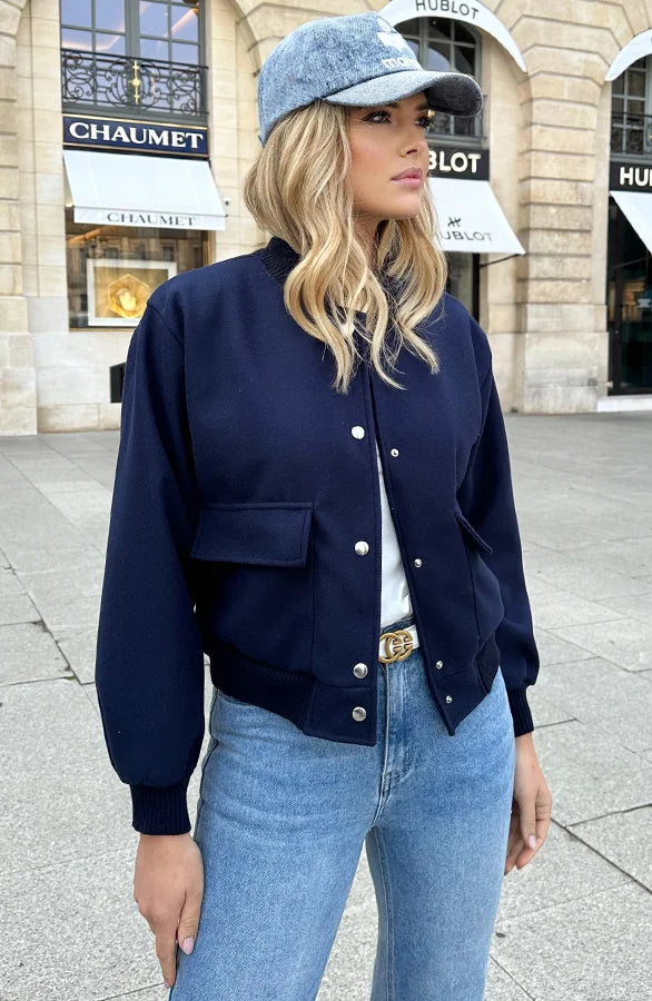 Bomberjacka - Kort aviatorjacka med knappar för kvinnor-Mira Lina