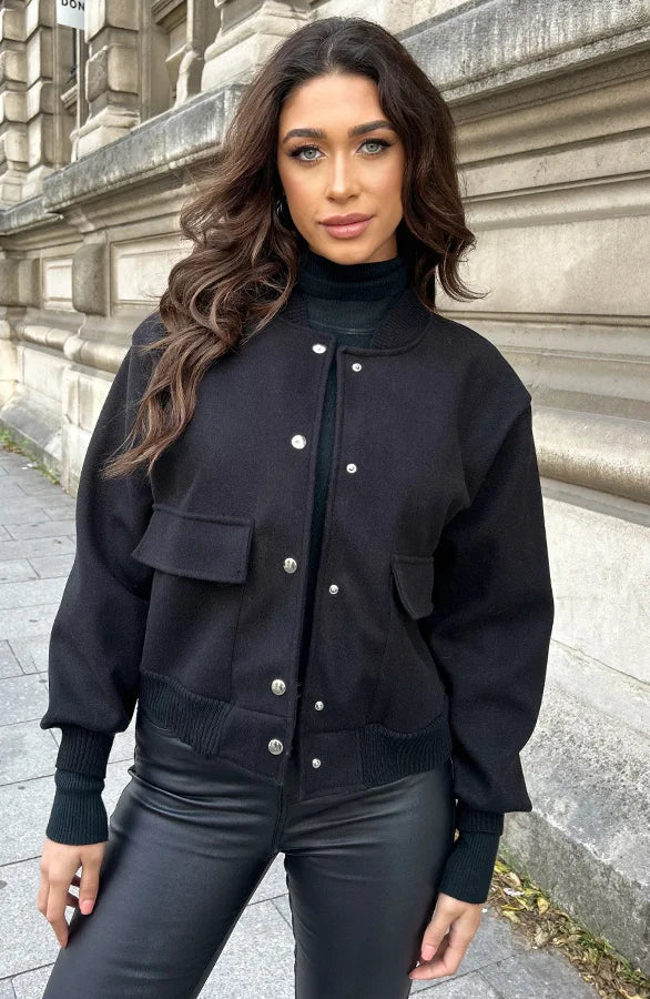 Bomberjacka - Kort aviatorjacka med knappar för kvinnor-Mira Lina