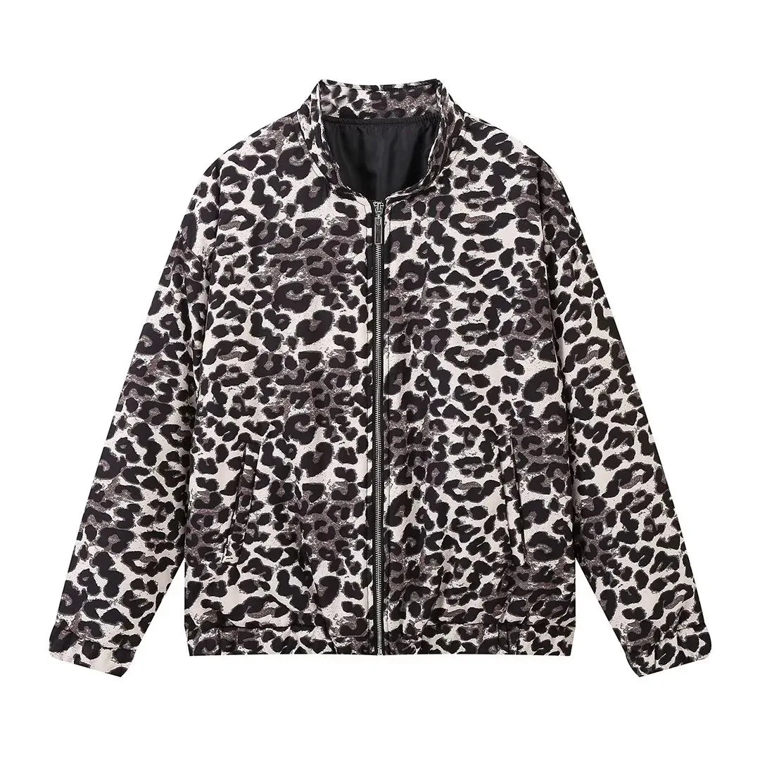 Bomberjacka med leopardmönster | Oversized | Dragkedja | Leopardjacka | Damjacka-Mira Lina