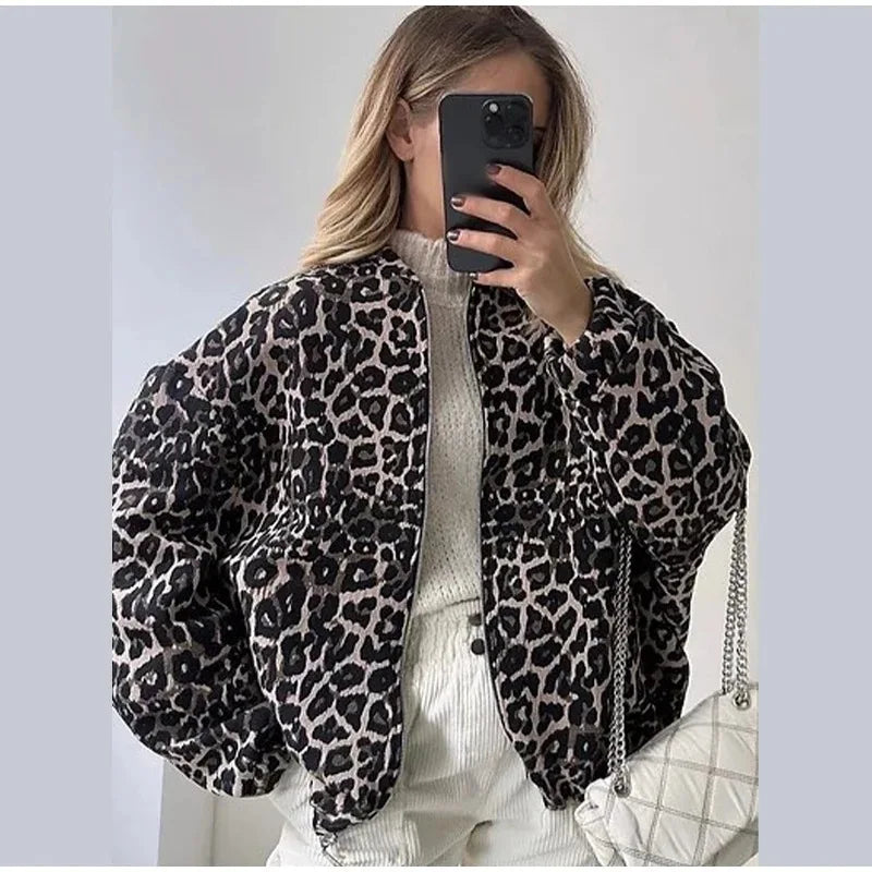 Bomberjacka med leopardmönster | Oversized | Dragkedja | Leopardjacka | Damjacka-Mira Lina