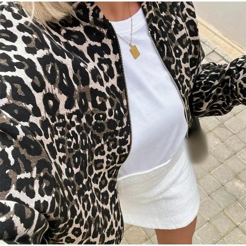 Bomberjacka med leopardmönster | Oversized | Dragkedja | Leopardjacka | Damjacka-Mira Lina